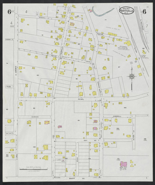 Sanborn Fire Insurance Map from Hartselle, Morgan County, Alabama (1927), Sheet #0006 - Historic Sanborn Fire Insurance Map Print, vintage old map wall art, antique decor, genealogy gift, Alabama Alabama map