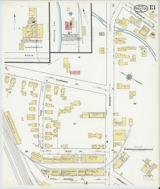 Sanborn Fire Insurance Map from Houlton, Aroostook County, Maine (1919), Sheet #0013 - Historic Sanborn Fire Insurance Map Print, vintage old map wall art, antique decor, genealogy gift, Maine Maine map