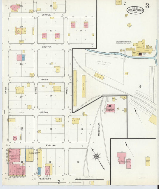 Sanborn Fire Insurance Map from Pocahontas, Randolph County, Arkansas (1916), Sheet #0003 - Historic Sanborn Fire Insurance Map Print, vintage old map wall art, antique decor, genealogy gift, Arkansas Arkansas map