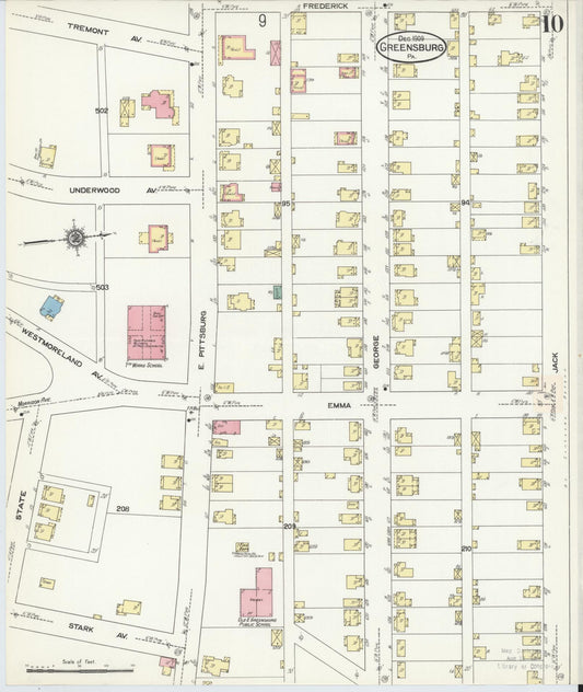 Sanborn Fire Insurance Map from Greensburg, Westmoreland County, Pennsylvania (1909), Sheet #0010 - Historic Sanborn Fire Insurance Map Print, vintage old map wall art, antique decor, genealogy gift, Pennsylvania Pennsylvania map