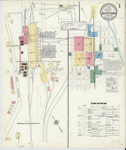 Sanborn Fire Insurance Map from South Pittsburg, Marion County, Tennessee (1913), Sheet #0001 - Complete Map Set gallery image, historic Sanborn map, vintage wall art, Tennessee Tennessee