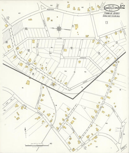 Sanborn Fire Insurance Map from Leaksville-spray, Rockingham County, North Carolina (1921), Sheet #0012 - Historic Sanborn Fire Insurance Map Print, vintage old map wall art, antique decor, genealogy gift, North Carolina North Carolina map