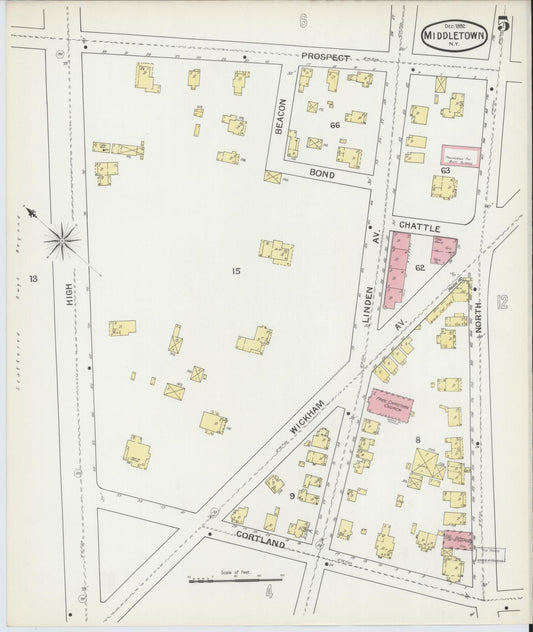 Sanborn Fire Insurance Map from Middletown, Orange County, New York (1892), Sheet #0005 - Historic Sanborn Fire Insurance Map Print, vintage old map wall art, antique decor, genealogy gift, New York New York map