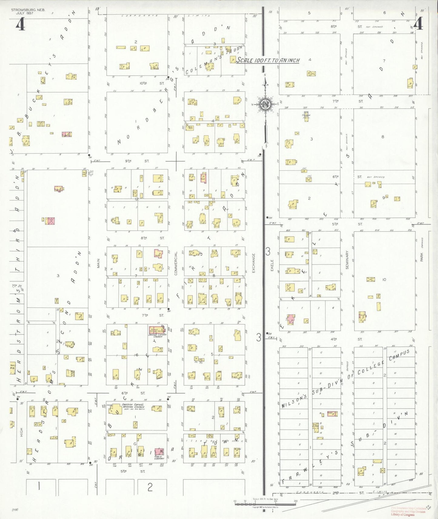 Sanborn Fire Insurance Map from Stromsburg, Polk County, Nebraska (1937), Sheet #0004 - Historic Sanborn Fire Insurance Map Print, vintage old map wall art, antique decor, genealogy gift, Nebraska Nebraska map