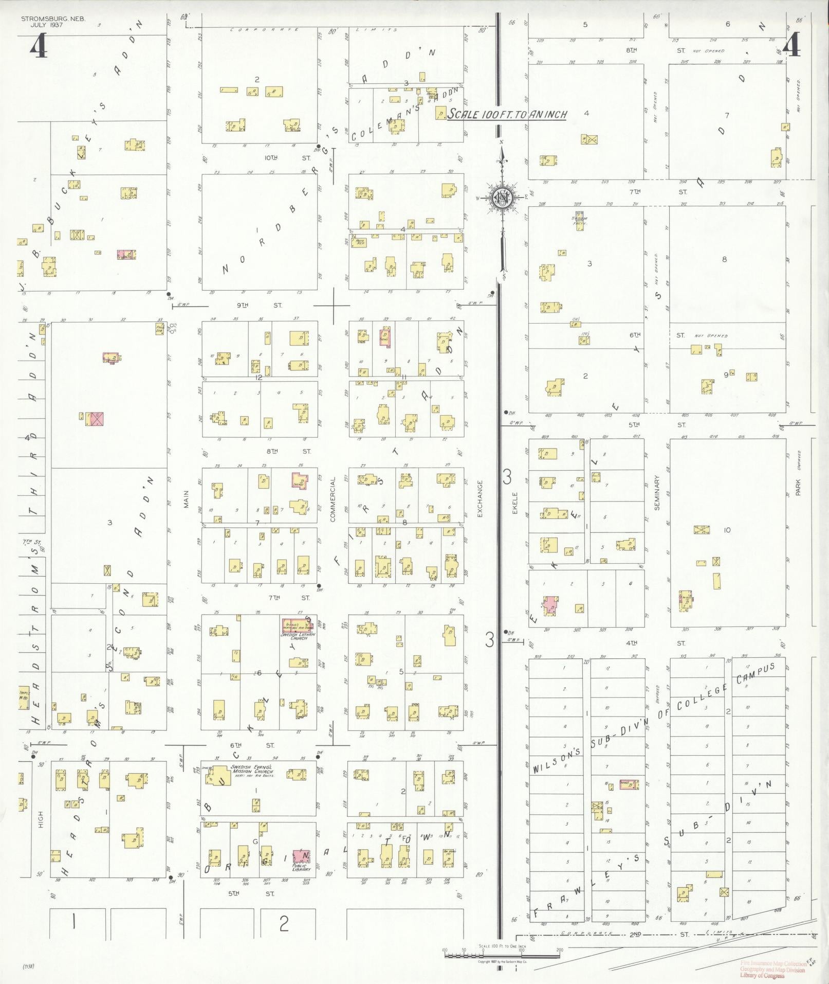Sanborn Fire Insurance Map from Stromsburg, Polk County, Nebraska (1937), Sheet #0004 - Historic Sanborn Fire Insurance Map Print, vintage old map wall art, antique decor, genealogy gift, Nebraska Nebraska map