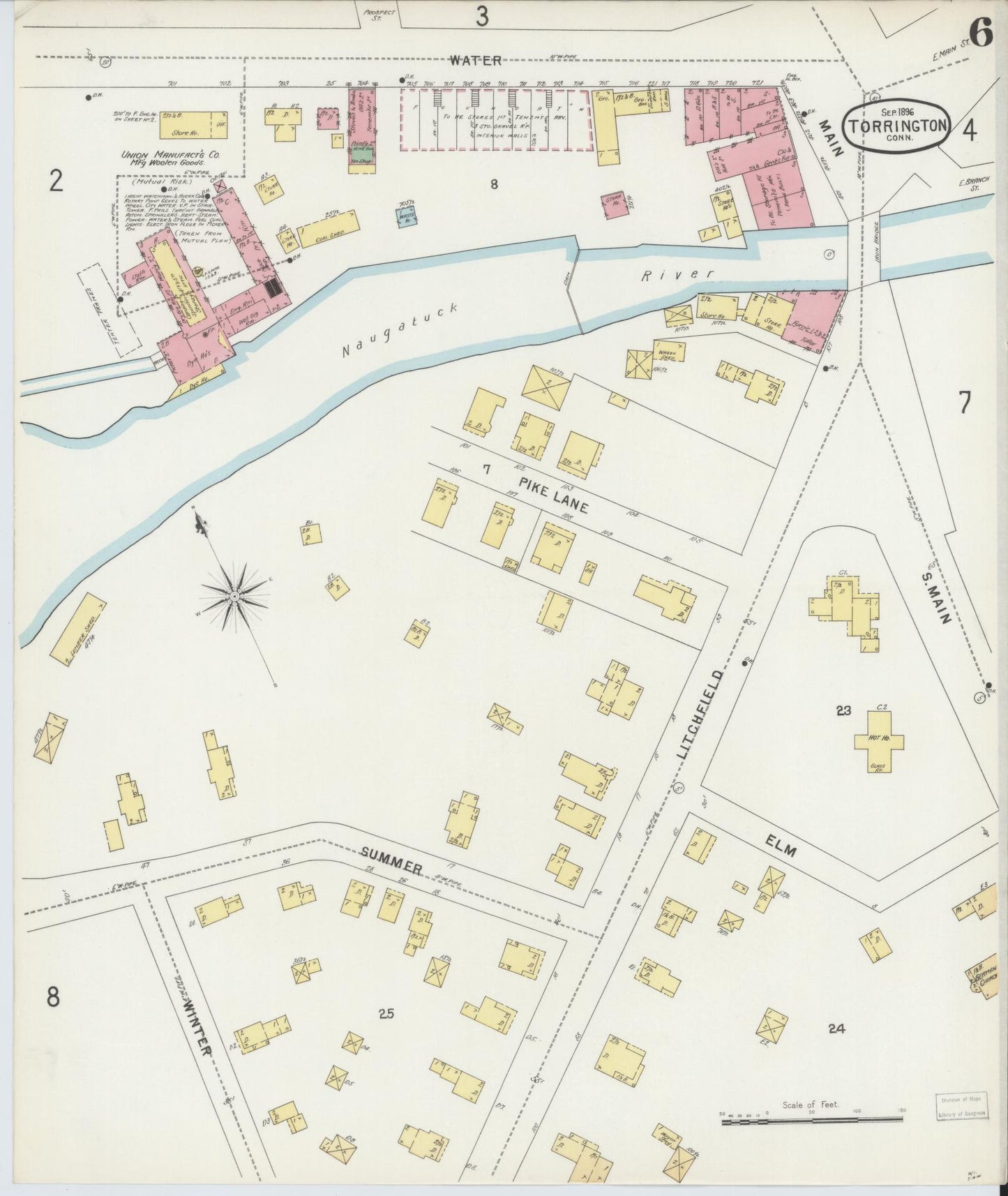 Sanborn Fire Insurance Map from Torrington, Litchfield County, Connecticut (1896), Sheet #0006 - Complete Map Set gallery image, historic Sanborn map, vintage wall art, Connecticut Connecticut