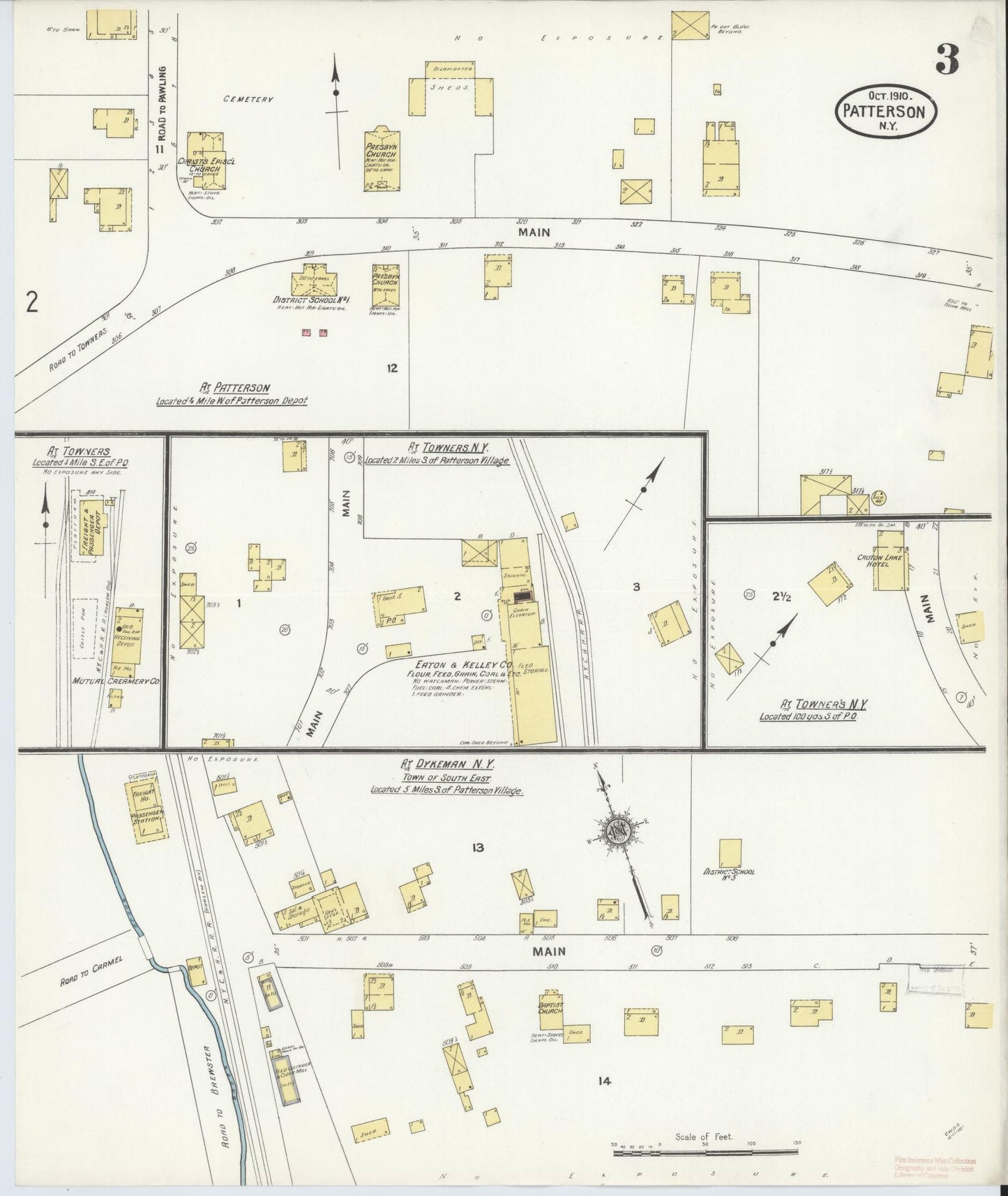Sanborn Fire Insurance Map from Patterson, Putnam County, New York (1910), Sheet #0003 - Complete Map Set gallery image, historic Sanborn map, vintage wall art, New York New York