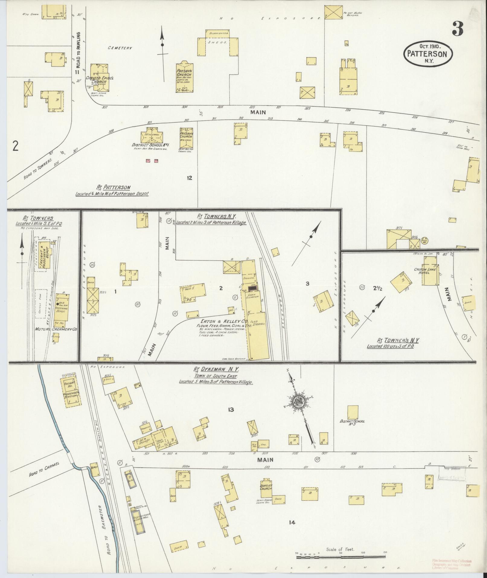 Sanborn Fire Insurance Map from Patterson, Putnam County, New York (1910), Sheet #0003 - Complete Map Set gallery image, historic Sanborn map, vintage wall art, New York New York
