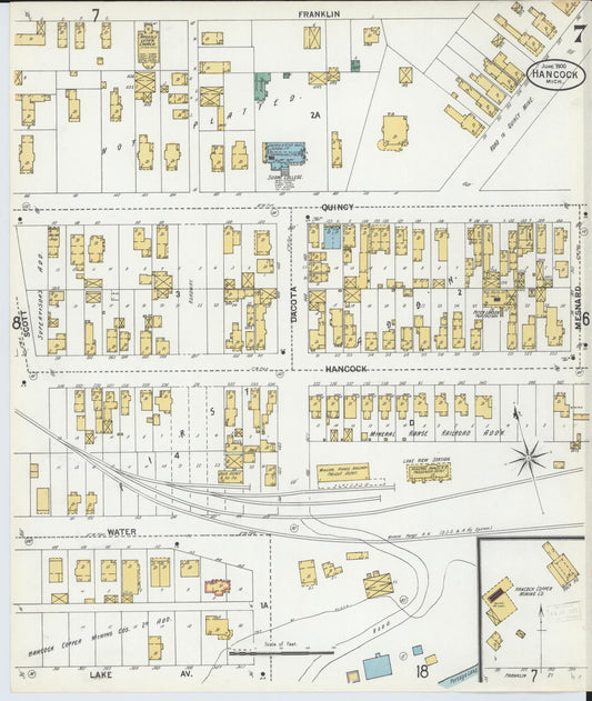 Sanborn Fire Insurance Map from Houghton, Houghton County, Michigan (1900), Sheet #0007 - Historic Sanborn Fire Insurance Map Print, vintage old map wall art, antique decor, genealogy gift, Michigan Michigan map