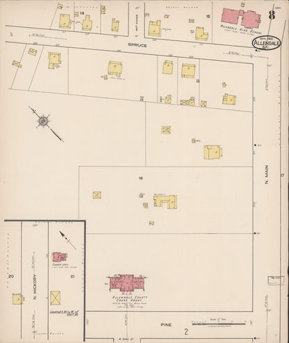 Sanborn Fire Insurance Map from Allendale, Allendale County, South Carolina (1922), Sheet #0008 - Complete Map Set gallery image, historic Sanborn map, vintage wall art, South Carolina South Carolina