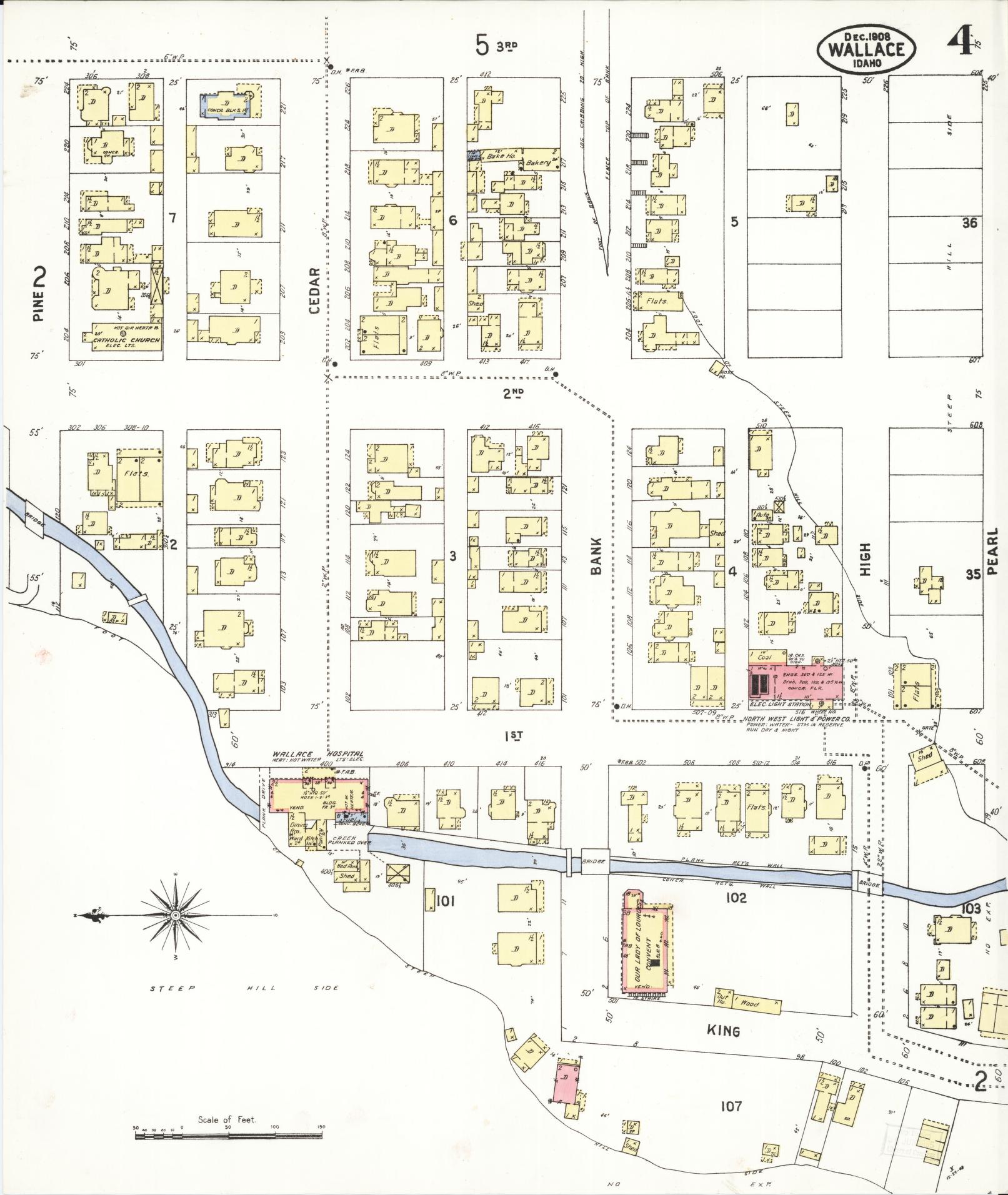 Sanborn Fire Insurance Map from Wallace, Shoshone County, Idaho (1908), Sheet #0004 - Complete Map Set gallery image, historic Sanborn map, vintage wall art, Idaho Idaho