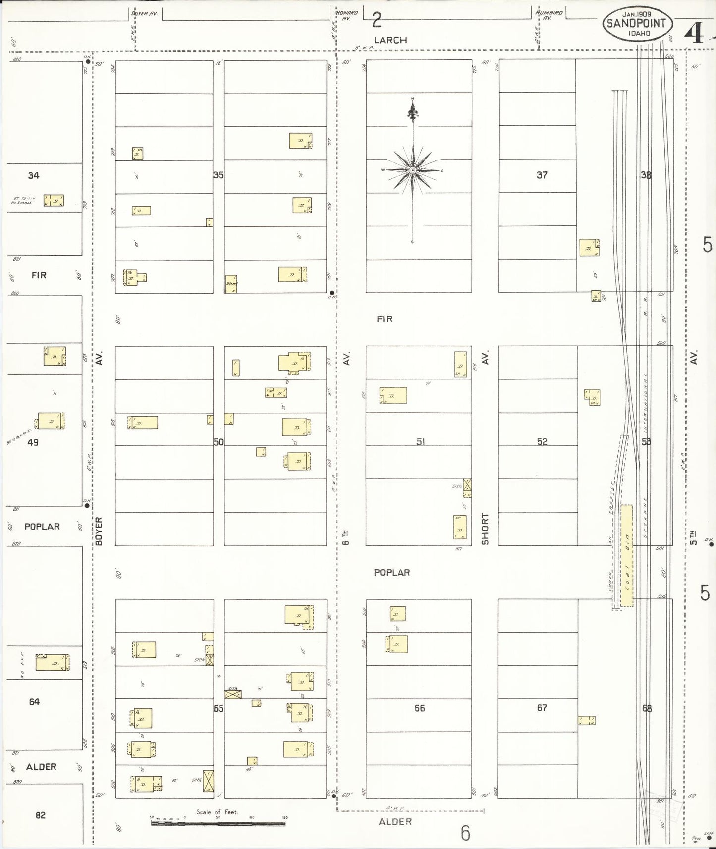 Sanborn Fire Insurance Map from Sandpoint, Bonner County, Idaho (1909), Sheet #0004 - Complete Map Set gallery image, historic Sanborn map, vintage wall art, Idaho Idaho