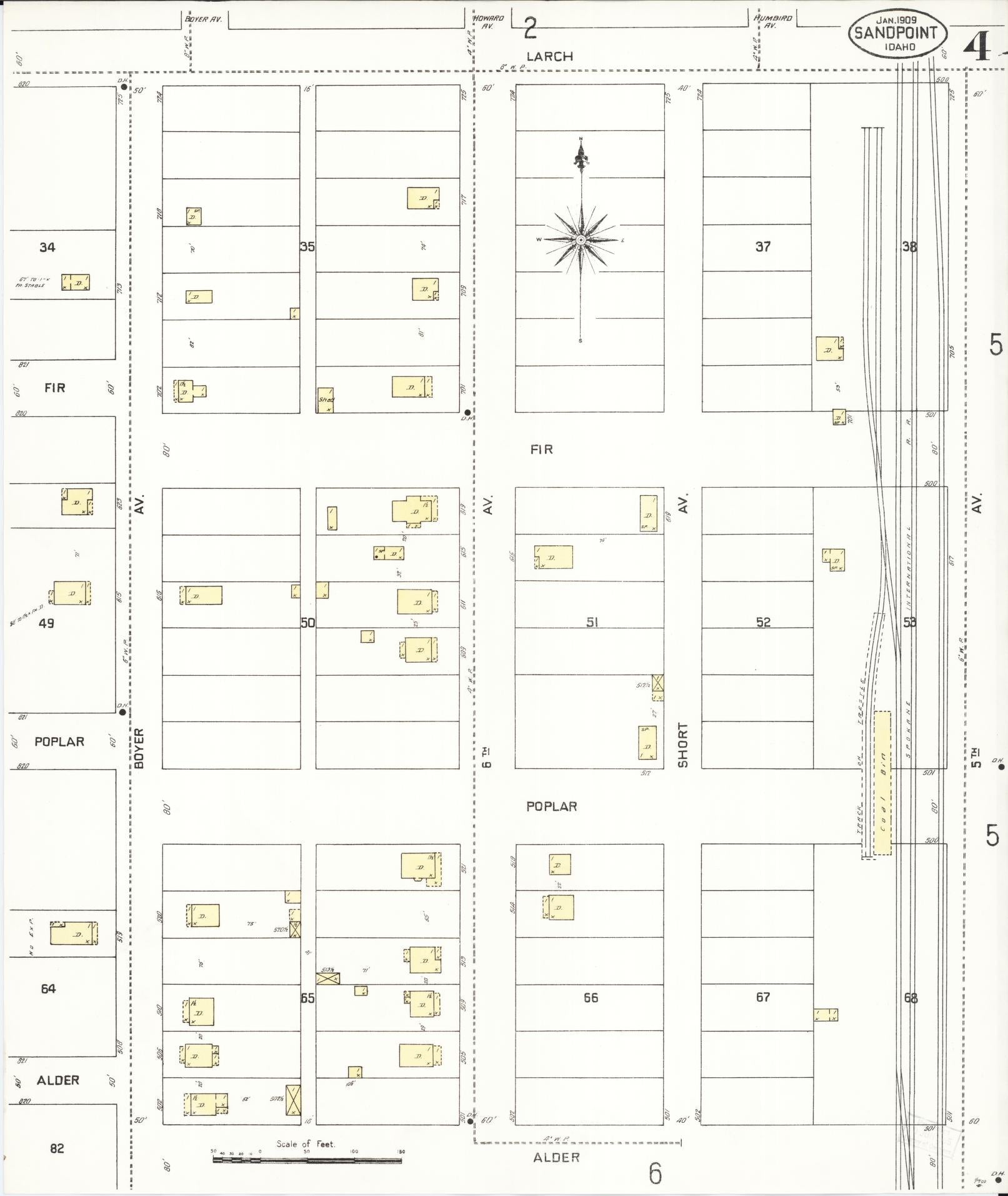 Sanborn Fire Insurance Map from Sandpoint, Bonner County, Idaho (1909), Sheet #0004 - Complete Map Set gallery image, historic Sanborn map, vintage wall art, Idaho Idaho