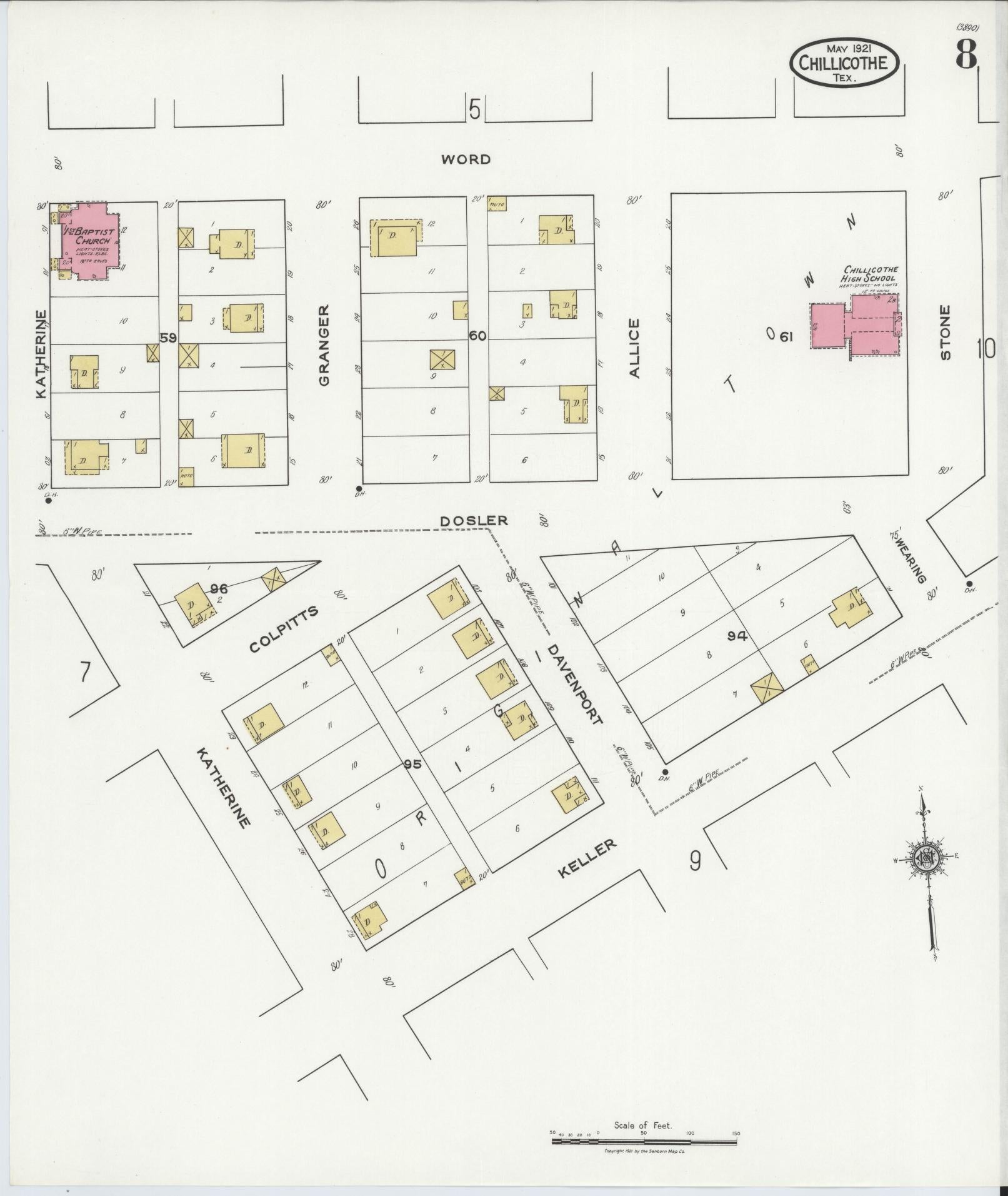 Sanborn Fire Insurance Map from Chillicothe, Hardeman County, Texas (1921), Sheet #0008 - Historic Sanborn Fire Insurance Map Print, vintage old map wall art, antique decor, genealogy gift, Texas Texas map
