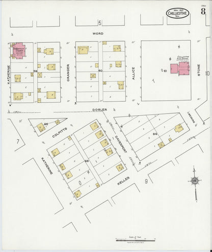 Sanborn Fire Insurance Map from Chillicothe, Hardeman County, Texas (1921), Sheet #0008 - Historic Sanborn Fire Insurance Map Print, vintage old map wall art, antique decor, genealogy gift, Texas Texas map