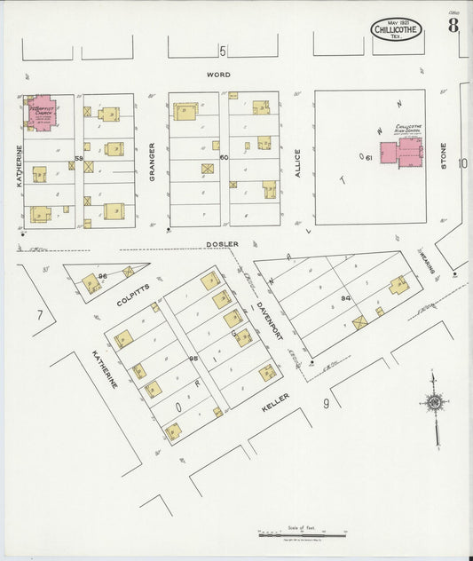 Sanborn Fire Insurance Map from Chillicothe, Hardeman County, Texas (1921), Sheet #0008 - Historic Sanborn Fire Insurance Map Print, vintage old map wall art, antique decor, genealogy gift, Texas Texas map