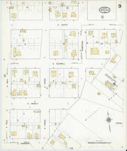 Sanborn Fire Insurance Map from Bryan, Brazos County, Texas (1912), Sheet #0009 - Complete Map Set gallery image, historic Sanborn map, vintage wall art, Texas Texas
