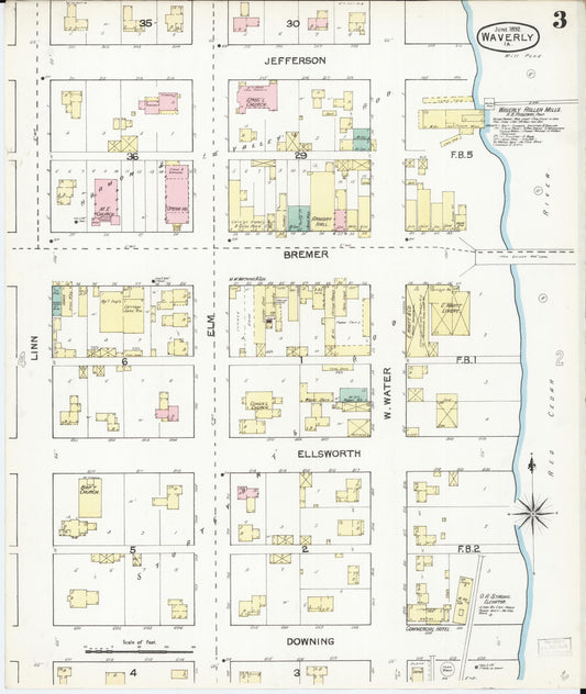 Sanborn Fire Insurance Map from Waverly, Bremer County, Iowa (1892), Sheet #0003 - Historic Sanborn Fire Insurance Map Print, vintage old map wall art