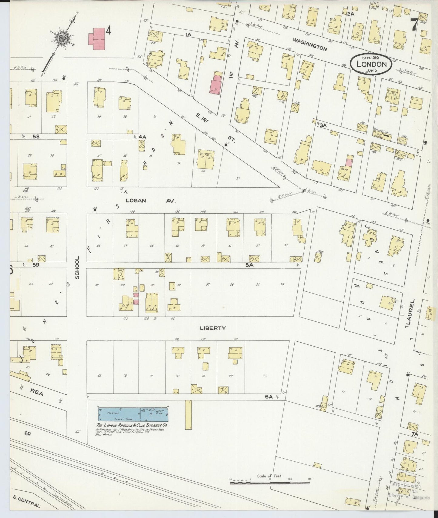 Sanborn Fire Insurance Map from London, Madison County, Ohio (1910), Sheet #0007 - Complete Map Set gallery image, historic Sanborn map, vintage wall art, Ohio Ohio