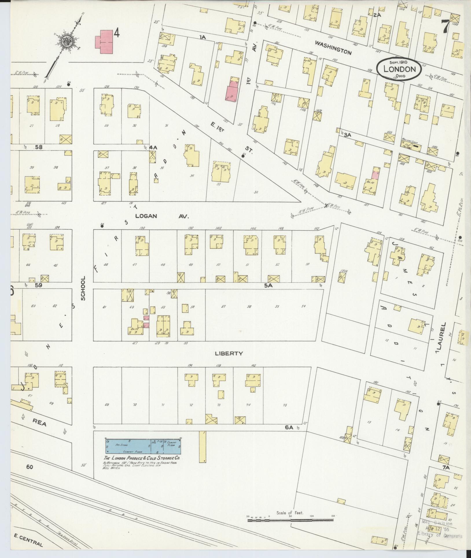 Sanborn Fire Insurance Map from London, Madison County, Ohio (1910), Sheet #0007 - Complete Map Set gallery image, historic Sanborn map, vintage wall art, Ohio Ohio