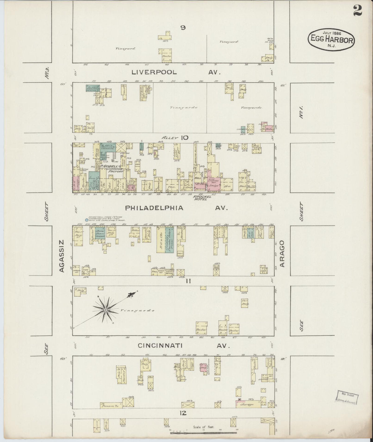 Sanborn Fire Insurance Map from Egg Harbor City, Atlantic County, New Jersey (1886), Sheet #0002 - Complete Map Set gallery image, historic Sanborn map, vintage wall art, New Jersey New Jersey