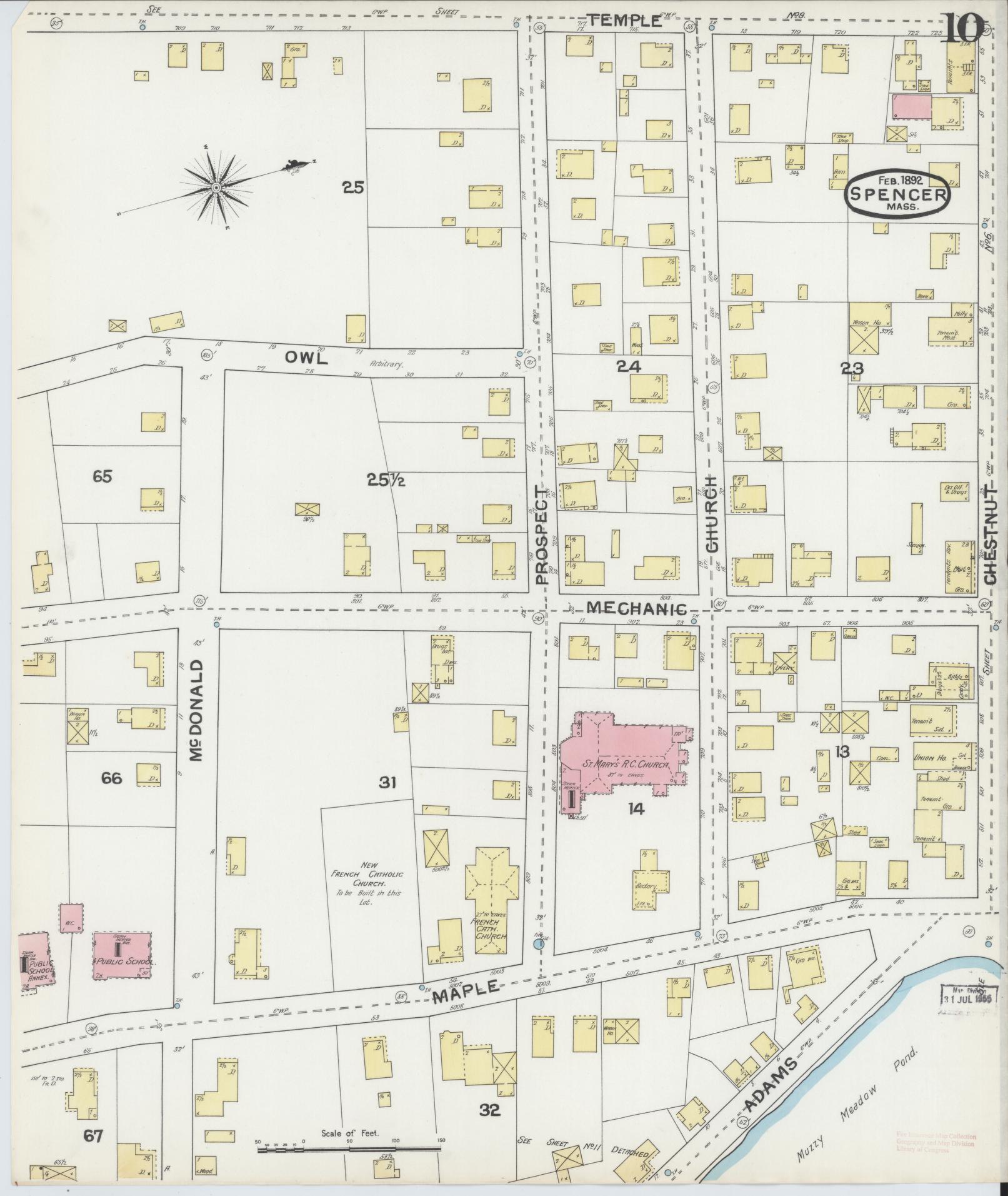 Sanborn Fire Insurance Map from Spencer, Worcester County, Massachusetts (1892), Sheet #0010 - Complete Map Set gallery image, historic Sanborn map, vintage wall art, Massachusetts Massachusetts