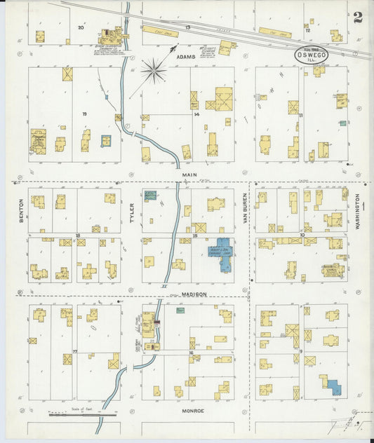 Sanborn Fire Insurance Map from Oswego, Kendall County, Illinois (1905), Sheet #0002 - Historic Sanborn Fire Insurance Map Print, vintage old map wall art, antique decor, genealogy gift, Illinois Illinois map
