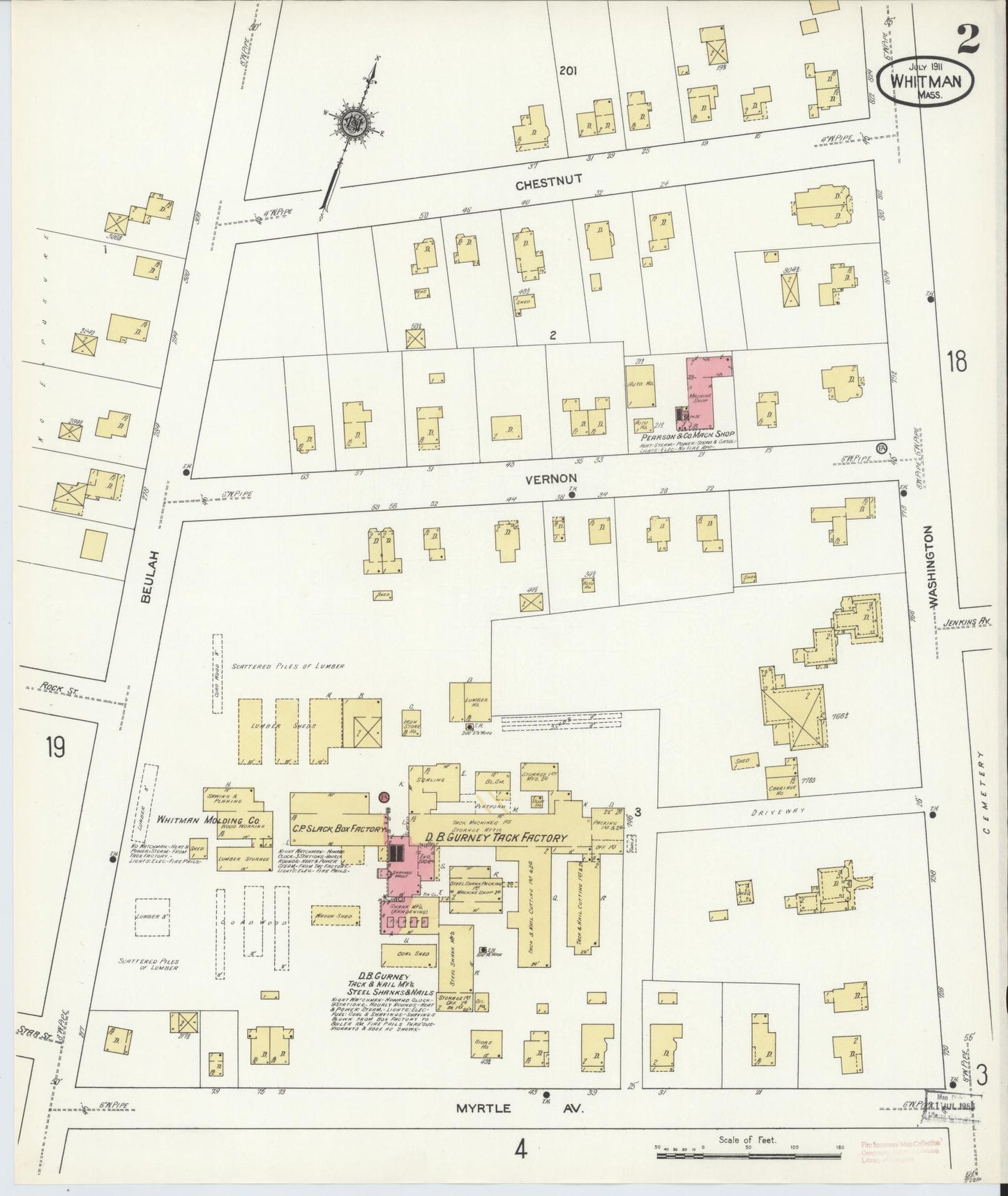 Sanborn Fire Insurance Map from Whitman, Plymouth County, Massachusetts (1911), Sheet #0002 - Historic Sanborn Fire Insurance Map Print, vintage old map wall art, antique decor, genealogy gift, Massachusetts Massachusetts map