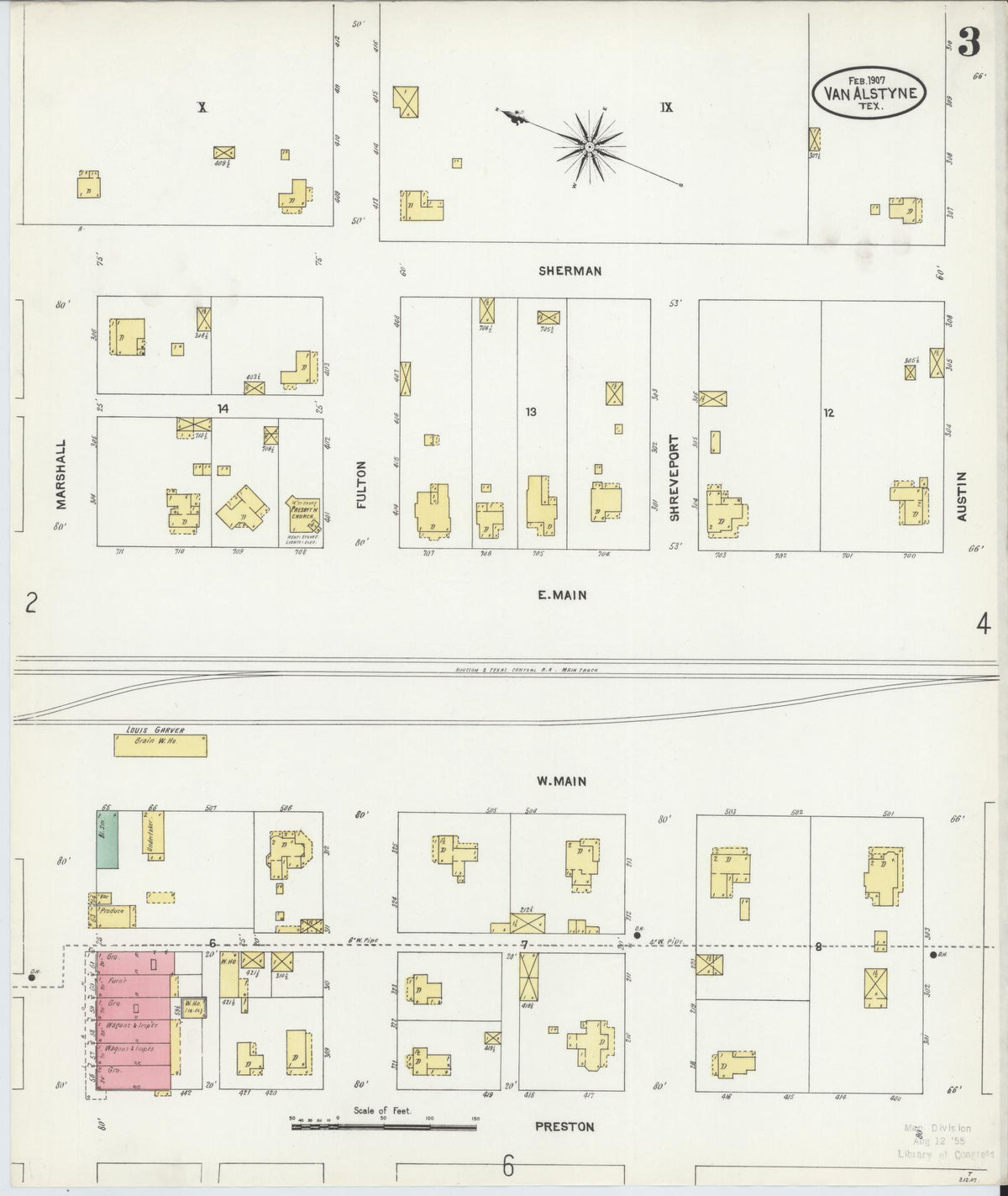 Sanborn Fire Insurance Map from Van Alstyne, Grayson County, Texas (1907), Sheet #0003 - Historic Sanborn Fire Insurance Map Print, vintage old map wall art, antique decor, genealogy gift, Texas Texas map