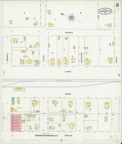 Sanborn Fire Insurance Map from Van Alstyne, Grayson County, Texas (1907), Sheet #0003 - Historic Sanborn Fire Insurance Map Print, vintage old map wall art, antique decor, genealogy gift, Texas Texas map