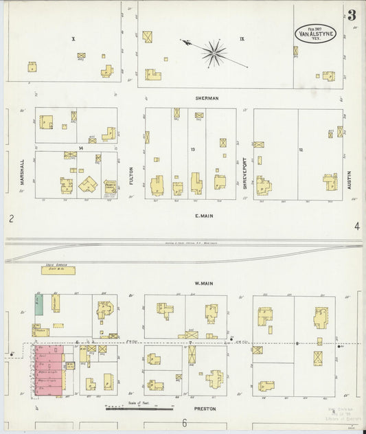 Sanborn Fire Insurance Map from Van Alstyne, Grayson County, Texas (1907), Sheet #0003 - Historic Sanborn Fire Insurance Map Print, vintage old map wall art, antique decor, genealogy gift, Texas Texas map