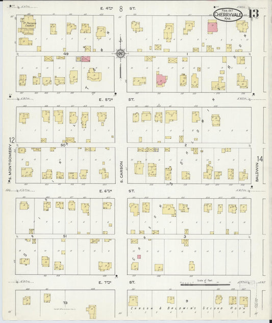 Sanborn Fire Insurance Map from Cherryvale, Montgomery County, Kansas (1917), Sheet #0013 - Historic Sanborn Fire Insurance Map Print, vintage old map wall art, antique decor, genealogy gift, Kansas Kansas map