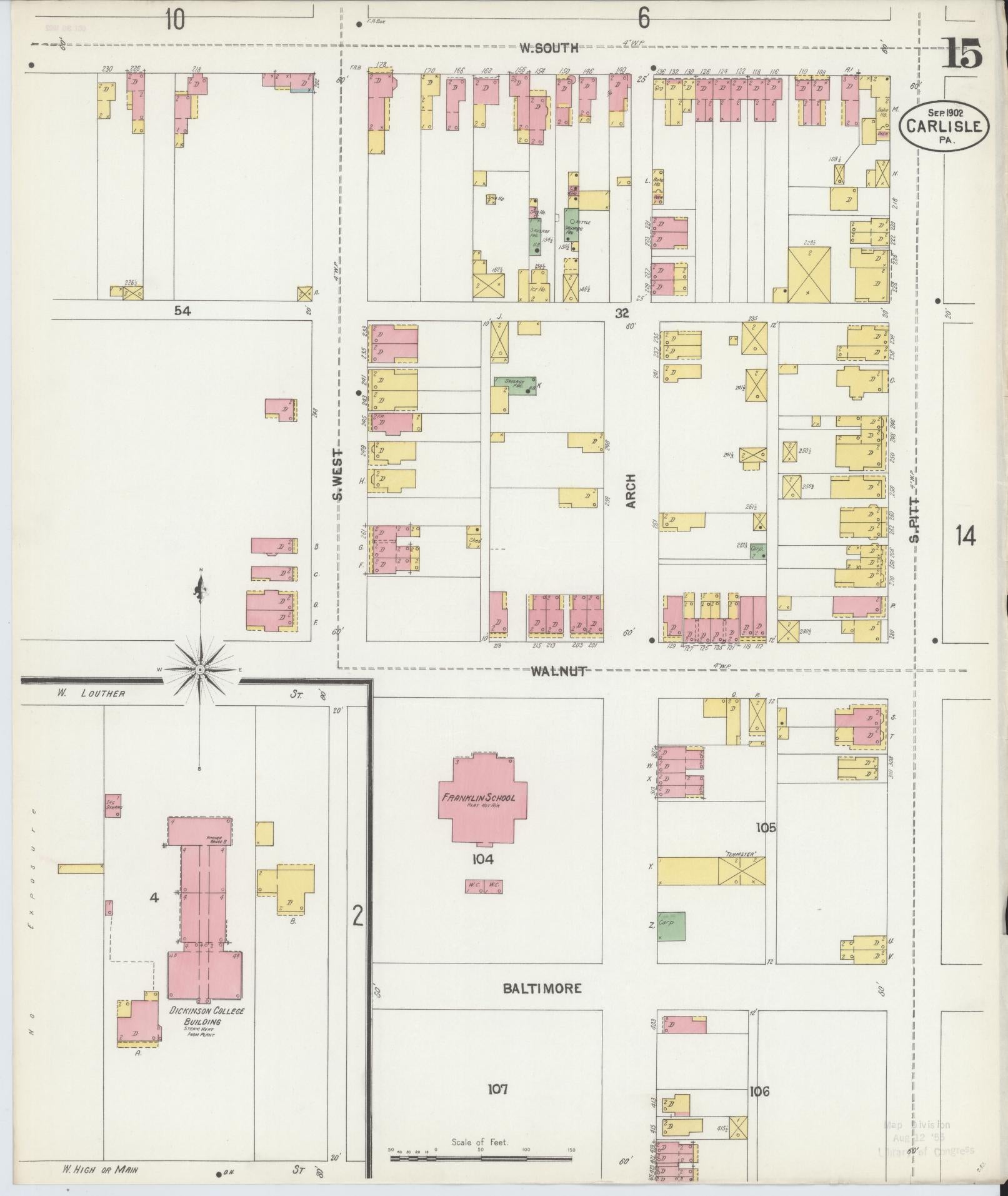 Sanborn Fire Insurance Map from Carlisle, Cumberland County, Pennsylvania (1902), Sheet #0015 - Historic Sanborn Fire Insurance Map Print, vintage old map wall art, antique decor, genealogy gift, Pennsylvania Pennsylvania map