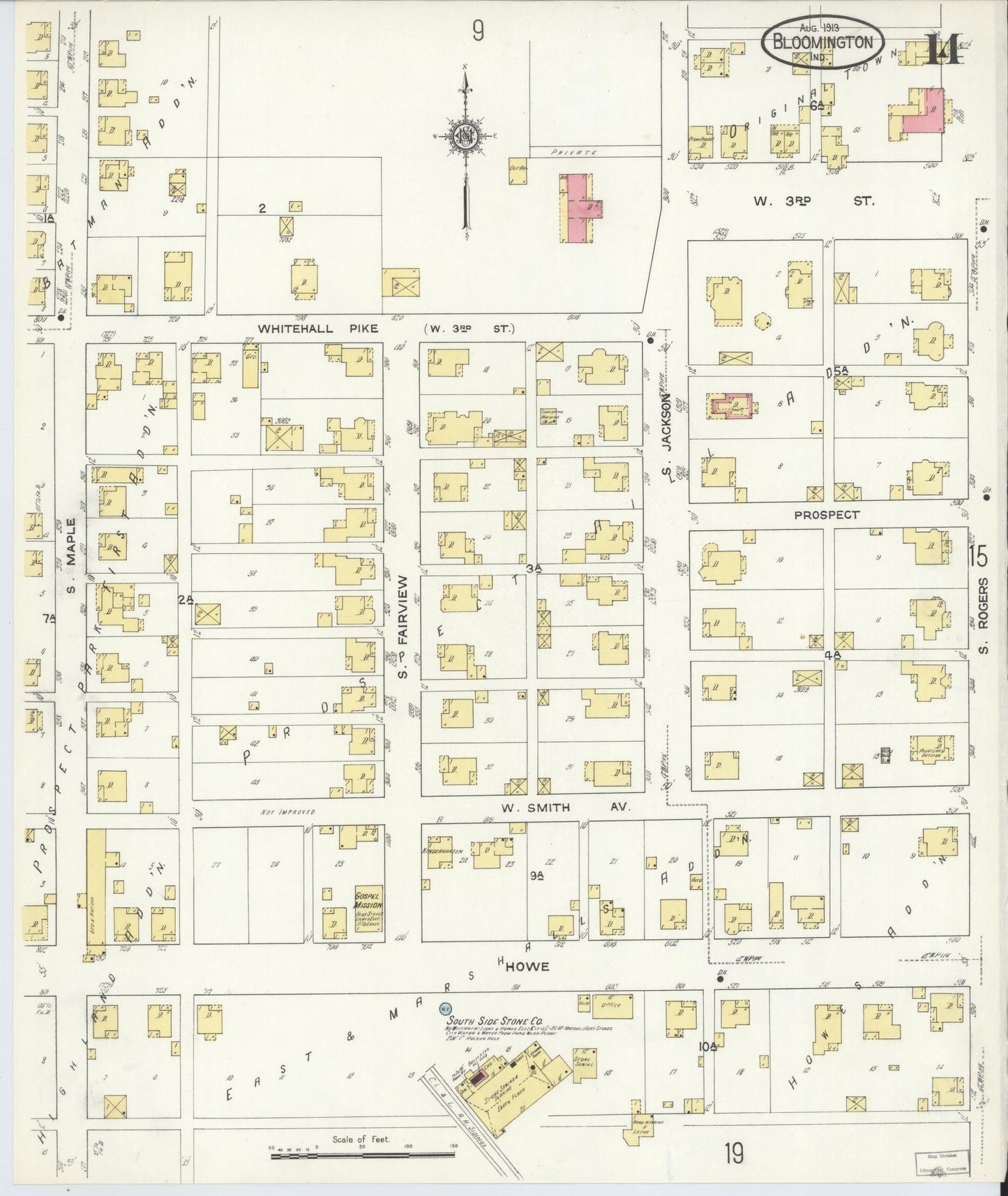 Sanborn Fire Insurance Map from Bloomington, Monroe County, Indiana (1913), Sheet #0014 - Complete Map Set gallery image, historic Sanborn map, vintage wall art, Indiana Indiana