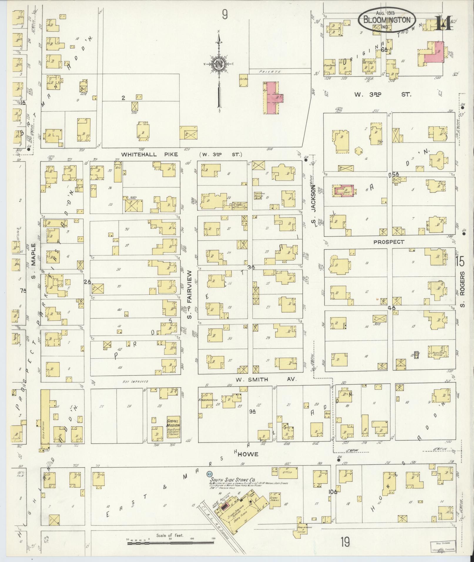 Sanborn Fire Insurance Map from Bloomington, Monroe County, Indiana (1913), Sheet #0014 - Complete Map Set gallery image, historic Sanborn map, vintage wall art, Indiana Indiana