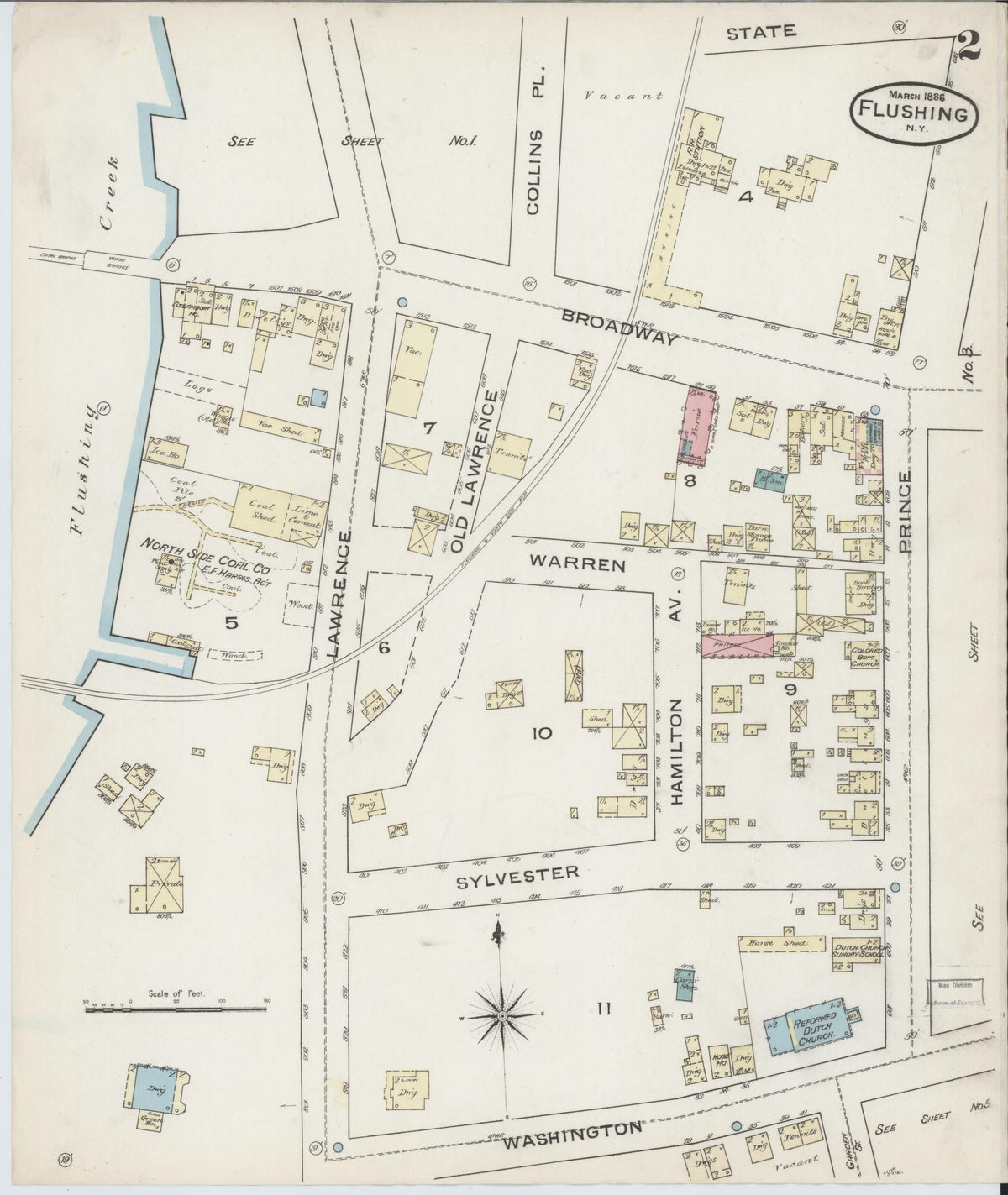 Sanborn Fire Insurance Map from Flushing, Queens County, New York (1886), Sheet #0002 - Historic Sanborn Fire Insurance Map Print, vintage old map wall art, antique decor, genealogy gift, New York New York map