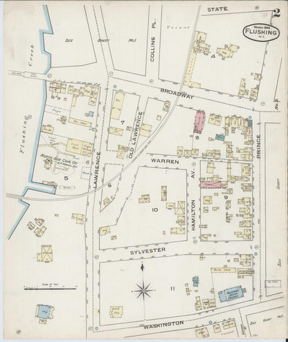 Sanborn Fire Insurance Map from Flushing, Queens County, New York (1886), Sheet #0002 - Historic Sanborn Fire Insurance Map Print, vintage old map wall art, antique decor, genealogy gift, New York New York map