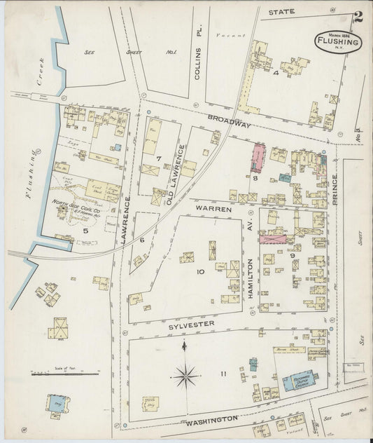 Sanborn Fire Insurance Map from Flushing, Queens County, New York (1886), Sheet #0002 - Historic Sanborn Fire Insurance Map Print, vintage old map wall art, antique decor, genealogy gift, New York New York map