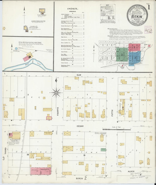 Sanborn Fire Insurance Map from Aitkin, Aitkin County, Minnesota (1908), Sheet #0001 - Complete Map Set gallery image, historic Sanborn map, vintage wall art, Minnesota Minnesota