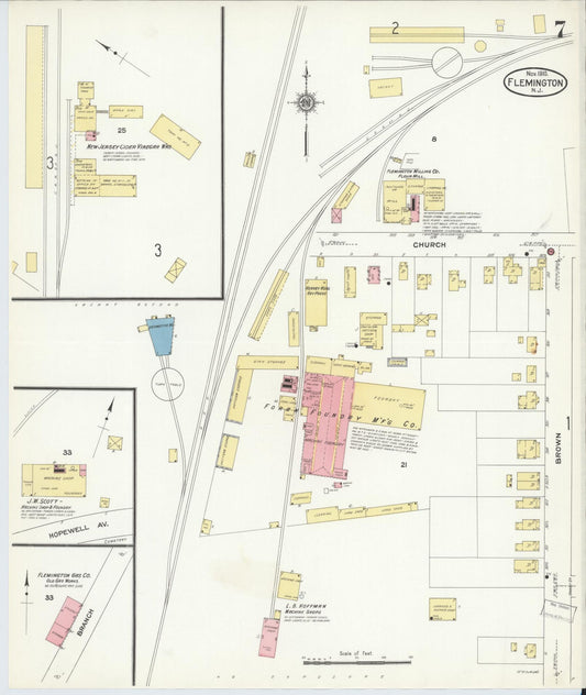 Sanborn Fire Insurance Map from Flemington, Hunterdon County, New Jersey (1910), Sheet #0007 - Historic Sanborn Fire Insurance Map Print, vintage old map wall art, antique decor, genealogy gift, New Jersey New Jersey map