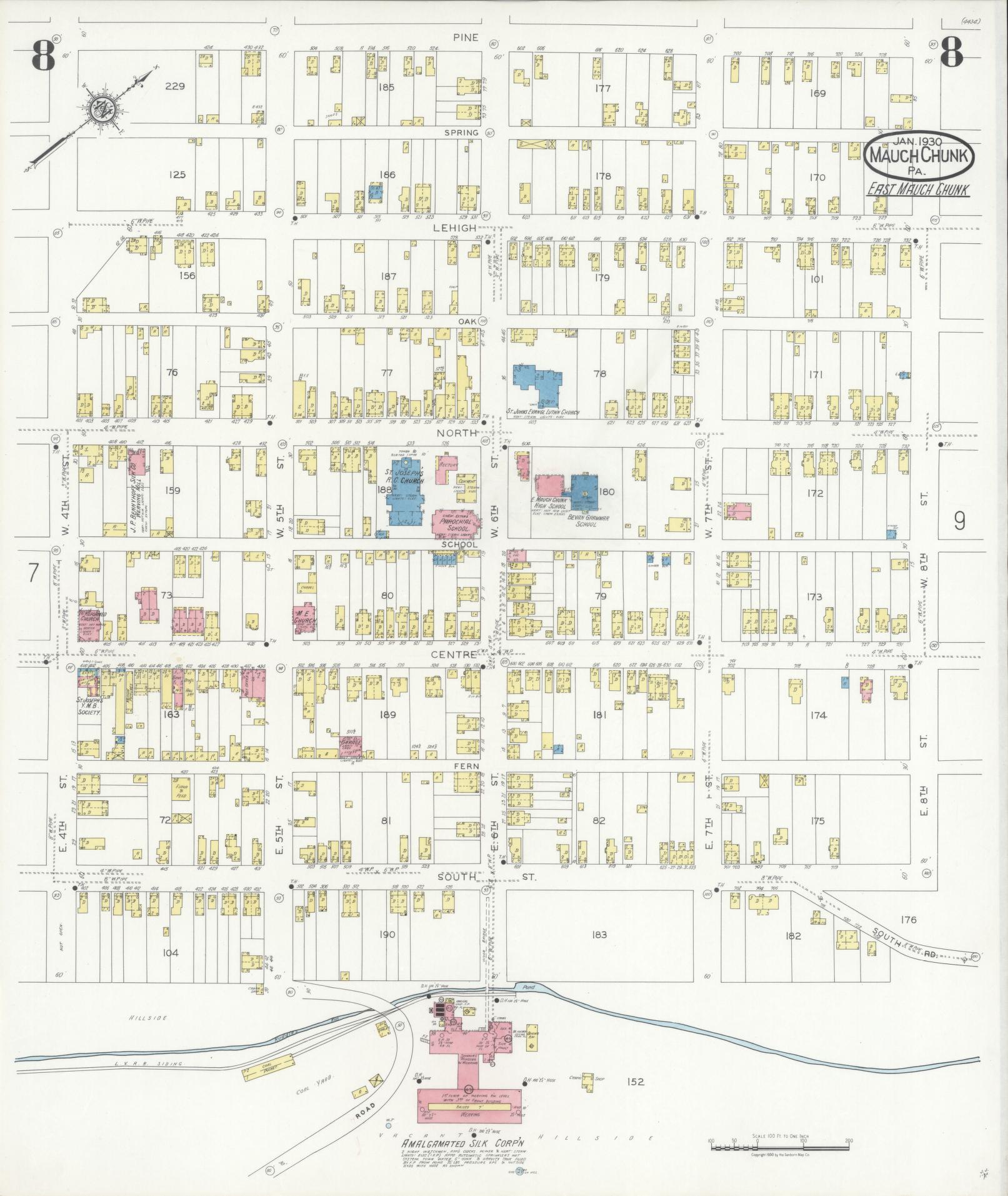 Sanborn Fire Insurance Map from Mauch Chunk, Carbon County, Pennsylvania (1930), Sheet #0008 - Complete Map Set gallery image, historic Sanborn map, vintage wall art, Pennsylvania Pennsylvania