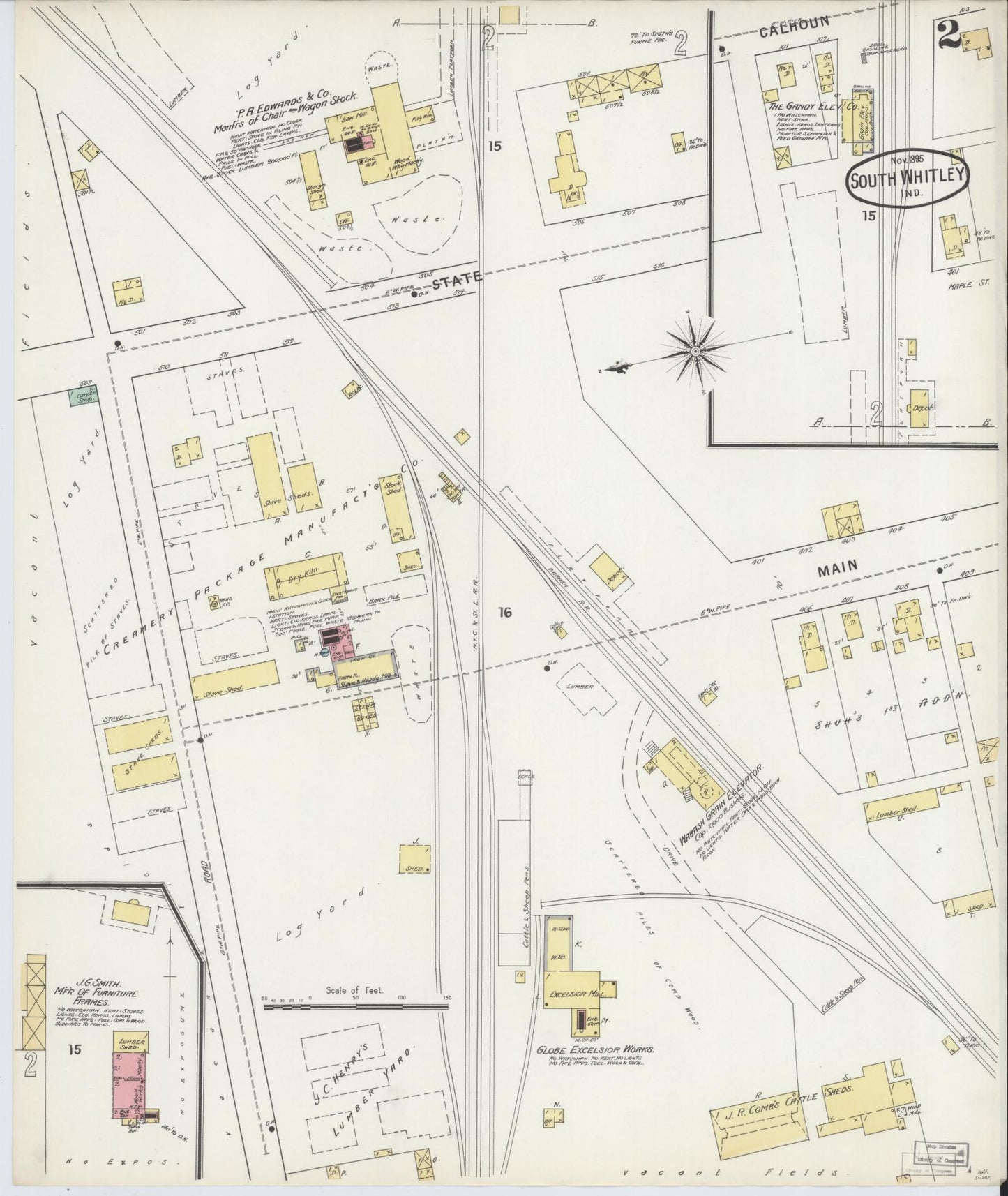 Sanborn Fire Insurance Map from South Whitley, Whitley County, Indiana (1895), Sheet #0002 - Complete Map Set gallery image, historic Sanborn map, vintage wall art, Indiana Indiana