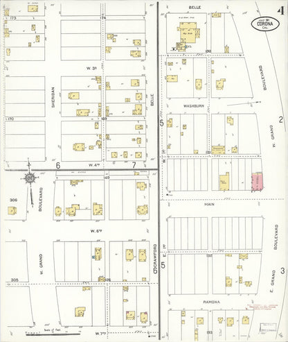 Sanborn Fire Insurance Map from Corona, Riverside County, California (1911), Sheet #0004 - Complete Map Set gallery image, historic Sanborn map, vintage wall art, California California