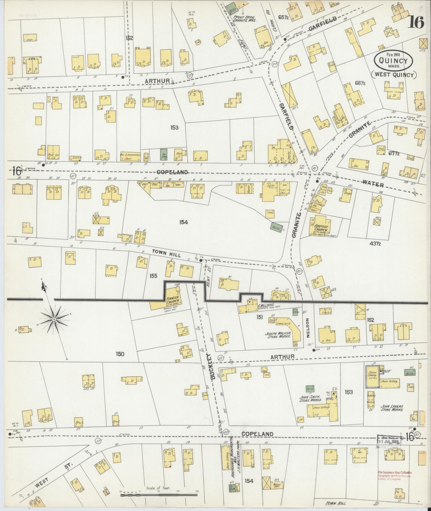 Sanborn Fire Insurance Map from Quincy, Norfolk County, Massachusetts (1901), Sheet #0016 - Complete Map Set gallery image, historic Sanborn map, vintage wall art, Massachusetts Massachusetts