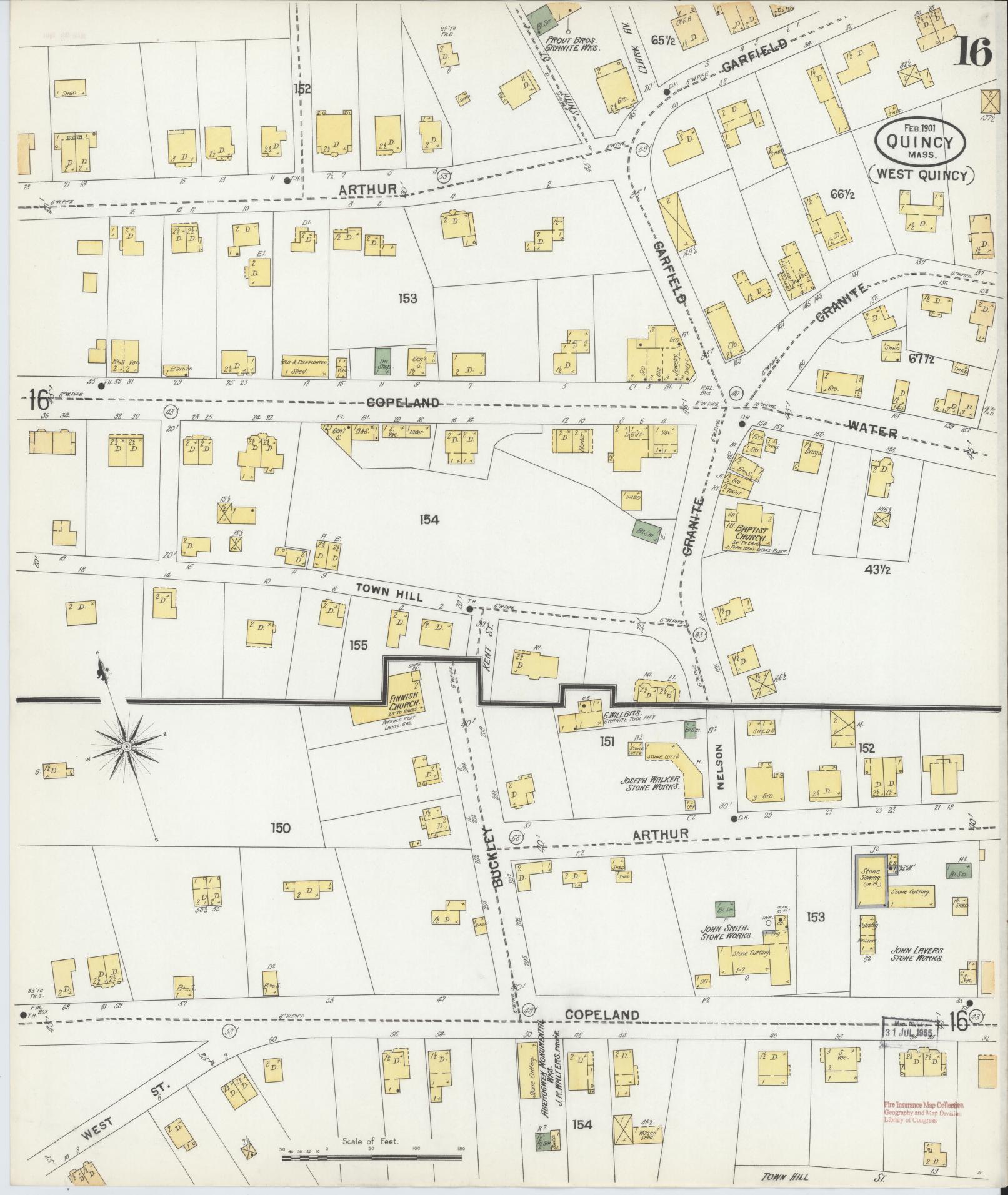 Sanborn Fire Insurance Map from Quincy, Norfolk County, Massachusetts (1901), Sheet #0016 - Complete Map Set gallery image, historic Sanborn map, vintage wall art, Massachusetts Massachusetts