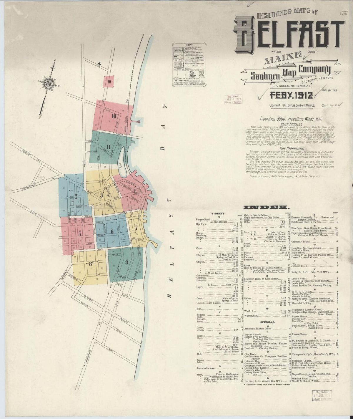 Sanborn Fire Insurance Map from Belfast, Waldo County, Maine (1912), Sheet #0001 - Complete Map Set gallery image, historic Sanborn map, vintage wall art, Maine Maine