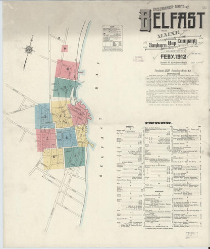Sanborn Fire Insurance Map from Belfast, Waldo County, Maine (1912), Sheet #0001 - Complete Map Set gallery image, historic Sanborn map, vintage wall art, Maine Maine