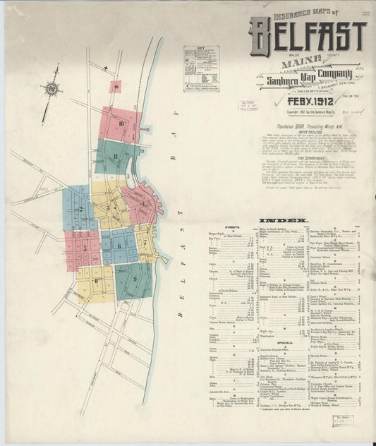 Sanborn Fire Insurance Map from Belfast, Waldo County, Maine (1912), Sheet #0001 - Complete Map Set gallery image, historic Sanborn map, vintage wall art, Maine Maine