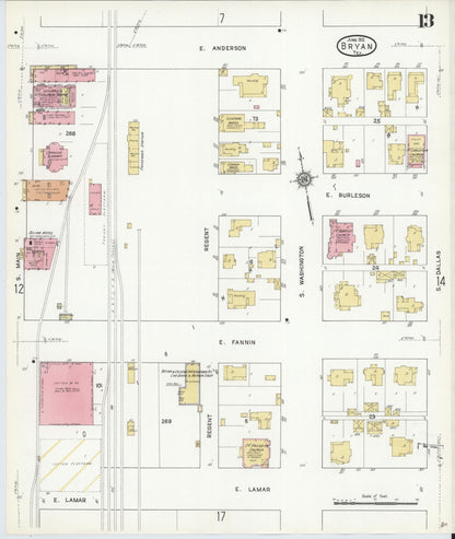 Sanborn Fire Insurance Map from Bryan, Brazos County, Texas (1912), Sheet #0013 - Complete Map Set gallery image, historic Sanborn map, vintage wall art, Texas Texas