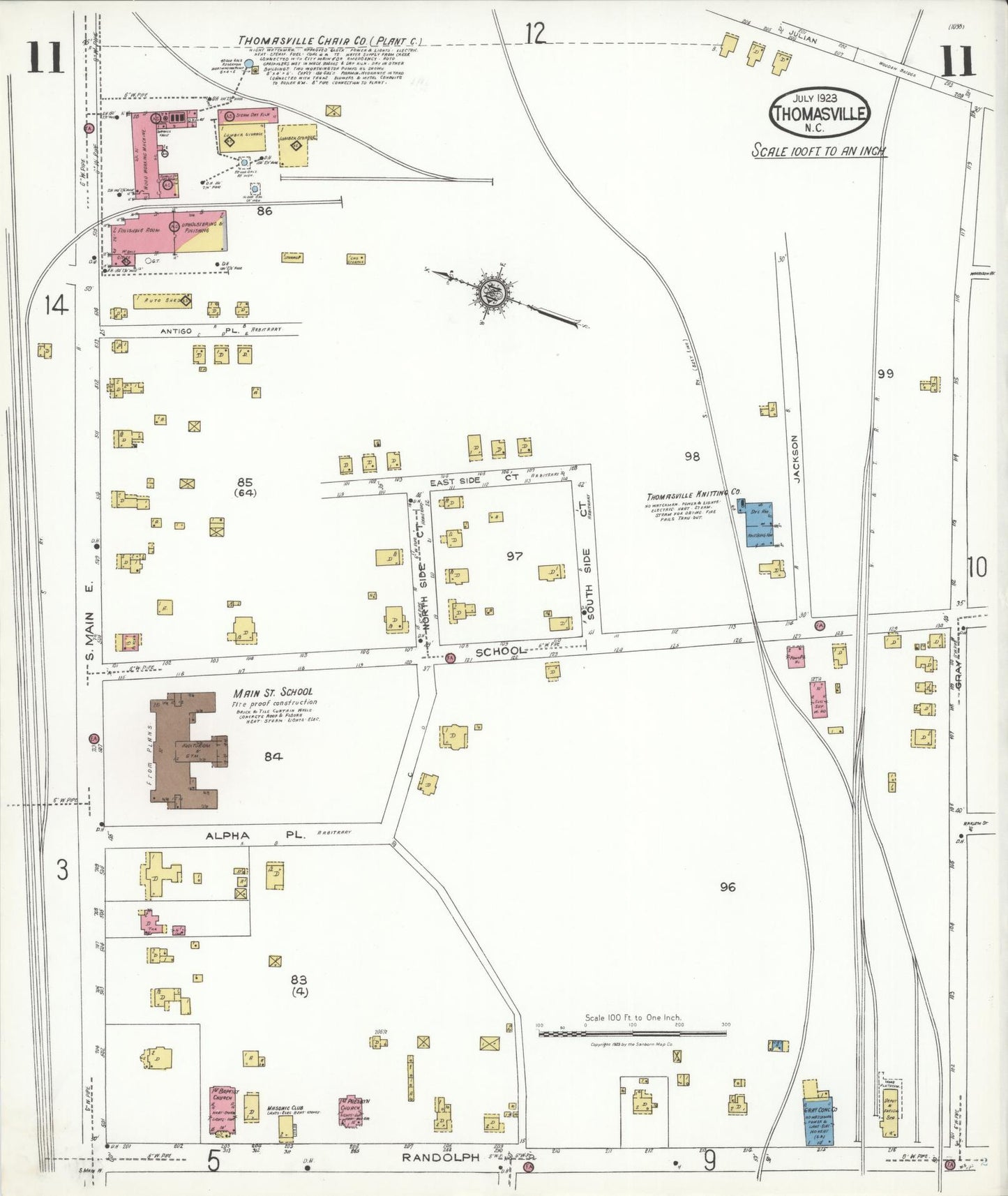 Sanborn Fire Insurance Map from Thomasville, Davidson County, North Carolina (1923), Sheet #0011 - Complete Map Set gallery image, historic Sanborn map, vintage wall art, North Carolina North Carolina